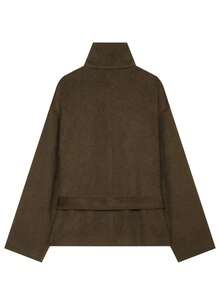 Mellowy Autumn/Winter New European And American Style Fashion Minimalist Loose Vintage Stand Collar Short Wool Belted Coat - Brown - View 3