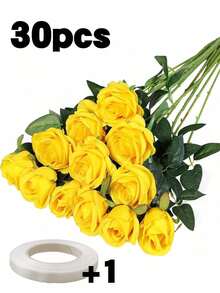 40pcs Yellow 20 Inch Artificial Roses, High-End Faux Roses, Suitable For Home Decor, Room Decor, Table Decor, Wedding Decor, Bridal Bouquet, Wrist Corsage, Floral Arrangement, Suitable For Home, Restaurant, Bedroom, Vase Decor, Autumn Decor, Thanksgiving - Yellow - View 12
