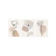 3Pcs Abstract Line Flower Canvas Wall Art, Neutral Beige Botanical One Line Art Prints, Minimalist Boho Floral Poster For Living Room, Bedroom, Kitchen, Home Decoration, Posters & Prints, Frameless - 427 - View 15
