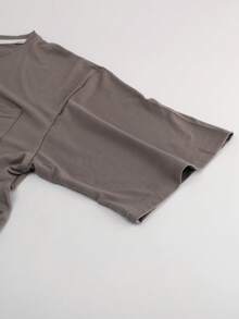 2pcs/Set Women's Pajamas Loungewear Set, Pullover Round Neck Simple Short Sleeve Cropped Pants Set, Comfortable For Home Wear - Dark Grey - View 8