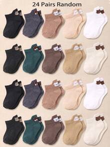 6/12/24 Pairs Random Animal Pattern Toddler Socks, Earth‑Tone, Fall Socks, Halloween, Christmas, Newborn Baby Essentials, Baby Essentials, Baby Shower - Multicolor - View 12