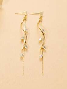 2 Pieces Elegant Long Leaf Tassel Earrings For Women, Ins-Style Twisted Long Drop Earrings, Suitable For Daily Wear - Gold - View 3
