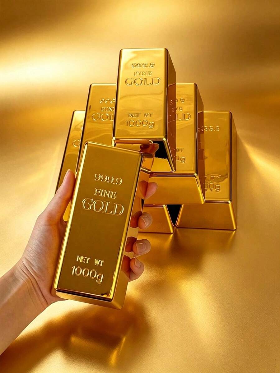 1pc Gold Bar Model Ornament, PVC Transparent Gift Box Plastic Hollow Gold Brick, Holiday Creative Decoration, Photo Prop, Miniature Model Ornament, Home/Window Display Ornament, Holiday/Birthday Gift - Multicolor - View 1