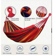 Outdoor Camping Hammock Adult Single Thickened Canvas Swing Net Bed Anti-Rollover Striped Hammock (Storage Bag Random Color Style) - Multicolor - View 4