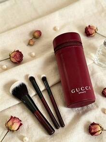 Portable Makeup Brush Set With Zipper Pouch Powder Blush Eyeshadow Cosmetic Brushes Gift For Women Gucci Beauty Burgundy Makeup Brush Set - Red - View 4