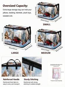 Christmas Foldable Storage Box With Zipper Lid, Foldable Zipper Storage Box, Christmas Storage Bucket With Lid And Handles, Large Capacity Clothing And Bedding Storage Box With Handles, Christmas Tree And Red Truck Pattern Blanket Storage Bucket - Multicolor - View 10