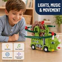 New Multi-Function Electric Sliding Track Car, Little Yellow Duck Fire Rescue Vehicle, Dinosaur Tyrannosaurus Rex Triceratops, Circular Track With Colorful Lights And Music, Automatic Obstacle Avoidance Children's Toy Car (3 AA Batteries Required) - Multicolor - View 3