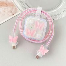 Drip Glue Butterfly Flower Quicksand Charger Cover Kit, Clear Charger & Cable Protector For 40W Adapter - 40W Pink Butterfly Flower - View 7