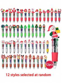 1Pc/2pcs/8pcs/12pcs/24pcs /Christmas Mini Multicolor Pen Set, Festive Four-In-One Cute Click Ballpoint Pens, Suitable For Colleague Christmas Party Gifts And Office Giveaways - Christmas 4-color Ballpoint Pen - View 13