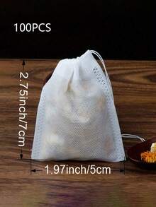 2 Packs 100pcs Disposable Tea Filter Bags With Drawstring, Heat-Sealed Non-Woven Fabric Spice Filter Bags, Tea Bags - Transparent - View 10