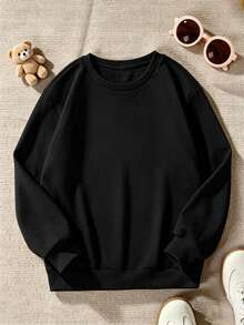 Girls' Cute Printed Drop-Shoulder Round-Neck Long-Sleeve Casual Sports Sweatshirt - Black - View 4