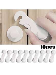 10pcs Heavy Duty White Plastic Safety Lock Set - Easy Tool-Free Adhesive Installation With Strong Grip, Suitable For Refrigerators, Cabinets, Pantries And Kitchen Appliances | Safety Door And Cabinet Locks For Home And Kitchen Safety - Pet And Family Safety - Multicolor - View 3