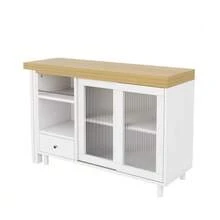 Extendable And Foldable Dining Table With Storage, Modern And Mobile Dining Table, Folding Dining Table, Dining Table With Ample Storage Space, Glass Door Panel, 360° Rotation, Natural + White - White - View 6