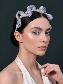 1pc Elegant White Pearl Double Layer Headband Handmade Crystal Women's Hair Accessory Suitable For Wedding, Party, Ball - White - View 8