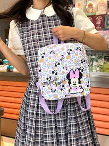 Disney 1pc Minnie Mouse Patch Mini Backpack, Colorful Leopard Print School Daypack, Multi-Pocket Casual Rucksack, Suitable For Girls/Students/Teenagers/Young People/Fans, Perfect For Back To School/Daily Outings/Shopping - Multicolor - View 1