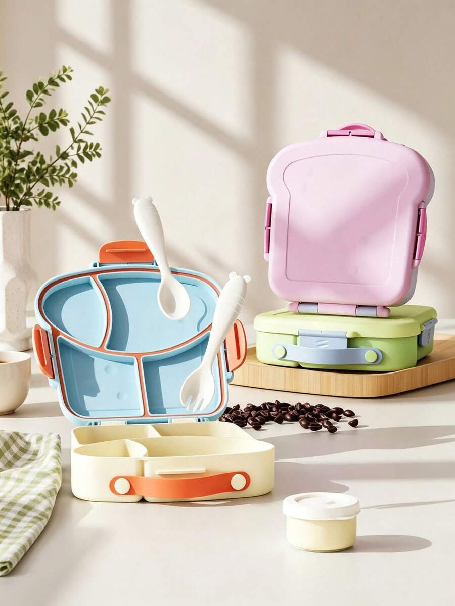 1 pieza Fiambrera a prueba de fugas con asa y utensilios, caja portátil perfecta para ensaladas, caja de aperitivos, contenedor de almacenamiento de alimentos para el trabajo, viajes y picnics - Multicolor - Ver 1