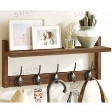 Wall Hooks With Shelf - Wooden Entryway Organizer With 5 Double Hooks, Vintage Wall Mounted Coat Rack For Bathroom, Living Room, Bedroo - Multicolor - View 5