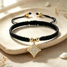 1Pc Sparkling Rhinestone Four Pointed Star Charm Bracelet Adjustable Handmade Woven Rope Bangle Fashion Wristband Jewelry Gift For Women - Four-pointed Star - View 1