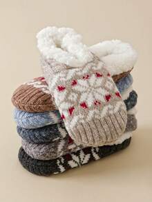 1/2 Pairs Snowflake Pattern Men's Lamb Wool Boat Socks, Thermal Lined Thickened Sleep Socks, Non-Slip Floor Socks, Men's Plush Shoe Covers - Multicolor - View 10