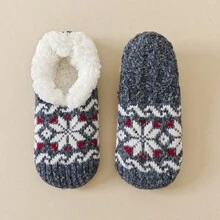1/2 Pairs Snowflake Pattern Men's Lamb Wool Boat Socks, Thermal Lined Thickened Sleep Socks, Non-Slip Floor Socks, Men's Plush Shoe Covers - Multicolor - View 28