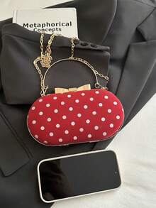 Fashionable Mini Red Bottom White Polka Dot Luxury Metal Chain Portable Women Evening Bag Exquisite Wedding Crossbody Handbag Bow Decor - Red - View 9