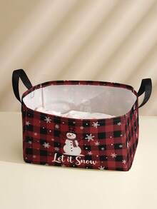 1pc Storage Basket, Sundries Basket, Stationery Basket, Fabric Storage Bin, Large Capacity & Foldable, Snowman Pattern Print, Perfect For Storing Stationery, Jewelry And Small Items - Multicolor - View 3