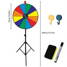 Manual Prize Wheel, Adjustable Height From 37 To 200 Cm, Spinning Game Spinner With A Stand, Essential For Company Parties, Raffles, And Festive Entertainment - Black - View 2