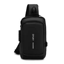 Men's Black Hard Shell Chest Bag, Anti-Theft Password Lock One Shoulder Crossbody Bag, Waterproof Wear-Resistant Fabric With Multiple Compartments, Large Capacity Chest Backpack For Outdoor Sports, Commuting And Casual Use - Multicolor - View 2