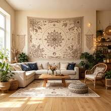 1pc Vintage Bohemian Mandala Tapestry - Bohemian Mandala Wall Hanging With Mysterious Floral Pattern, Sun Moon Star Design, High Definition Digital Print Polyester Fabric Home Decor, Bedroom Aesthetic Hanging Tapestry (Free Installation Kit Included) - Multicolor - View 9