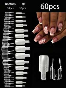 60PCS Double-Sided Clip Matte Nail Extension Tips, Long Pointed, Short Square, Short Tapered, Oval Shape No-Fixation Clip Holder, No Gel Stacking, Added Handle Design, Home DIY Design, Nail Salon Quality, Women's Nail Extension Tool Choice - Clear - View 5
