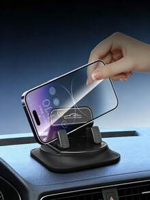 1pc Car Dashboard Phone Holder, Suction Cup & Adhesive Dual Use, 360° Rotating Anti-Slip Stable, Universal Center Console Navigation Mount - A - View 4