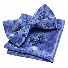 5Pcs Men Formal Bow Tie Set Dusty Blue Tiny Floral Jacquard Pattern Pocket Square Cufflinks Ring Boutonniere Cufflinks Pattern Random - Dusty Blue - View 3