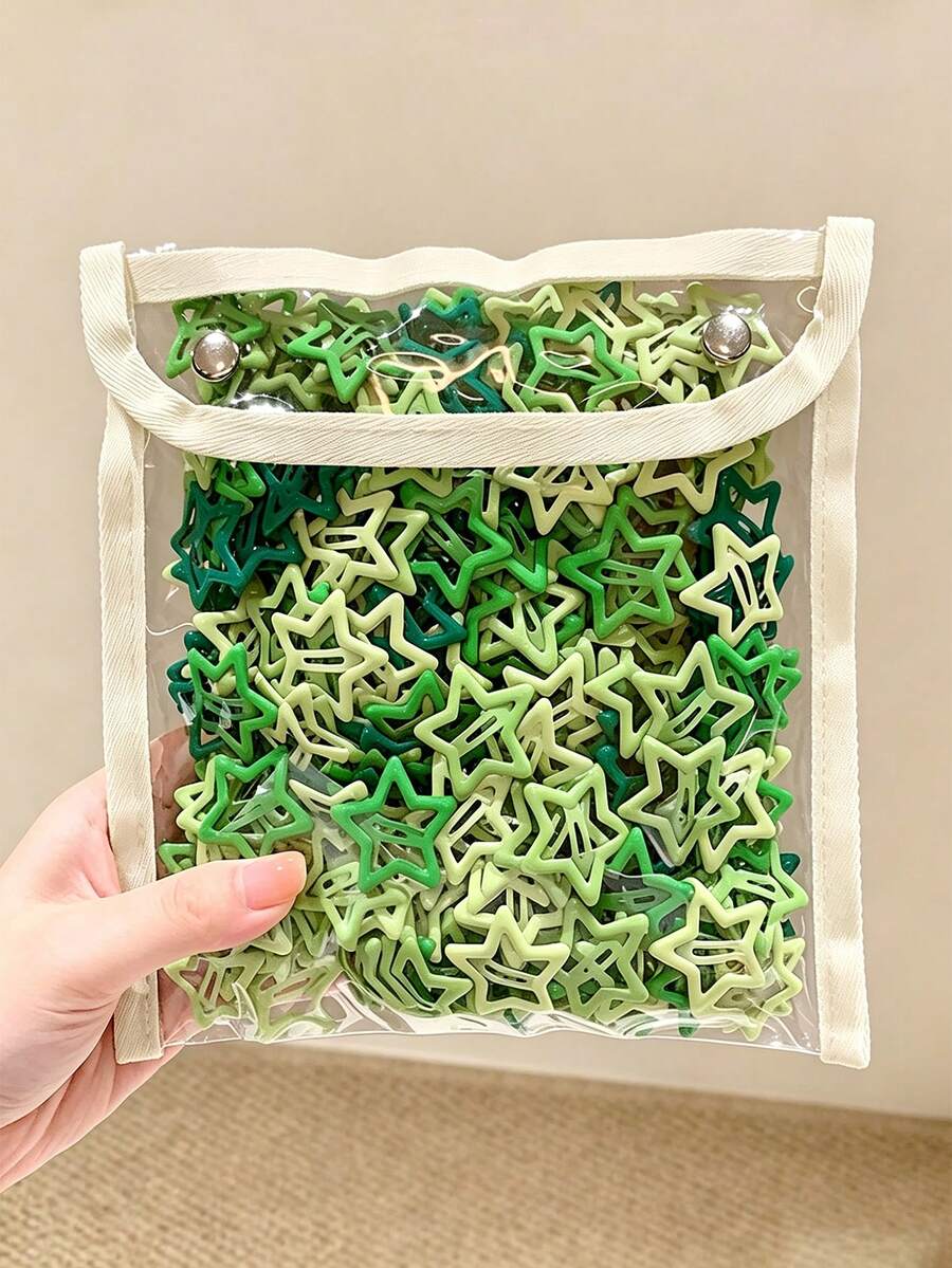 50/30/10pcs Green Mori Style Five-Pointed Star BB Hair Clips, Side Clips, Bangs Clips, Daily Hair Styling Accessories For Women And Girls - Multicolor - View 1