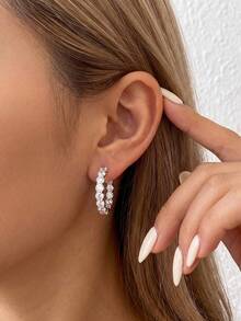 1pc Moissanite Earrings Stylish Bullhead Full Pave Diamond Earrings Perfect For Women's Parties And Weddings - Full Diamond Moissanite Earrings - View 3