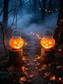1PC Halloween Solar Iron‑Craft Pumpkin Lantern, Hanging LED Ambient Light, Weather‑Resistant Outdoor Decor Lamp For Garden Yard Patio Porch, Holiday & Theme Party Ornament - Multicolor - View 5