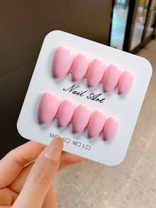 YINZIJIA 10 Pieces, Solid Color Short Almond Shaped Pink Acrylic Nail Tips Complete Set Of Fake Nail Tips, With Nail Accessories, Suitable For Women's Daily Life And Gatherings - Multicolor - View 1