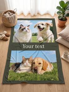 1pc Customized Multi-Photo & Text Flannel Blanket, Personalized Family Photo Collage Throw, Custom Warm & Cozy Bed/Sofa Blanket, Unique Family Memory Birthday Holiday Gift - Multicolor - View 5