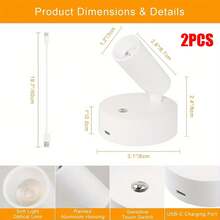 1pc/2pcs LED Wireless Rechargeable Wall Light, ABS Material, Touch Control Magnetic Spot Light, 360° Rotating Night Light, Suitable For Bedroom, Home Decor, Bedside Reading Light, Student Reading, Hallway Entrance, 3-Color Dimmable, Stepless Brightness Adjustment, USB Charging, Gift For Friends, Birthday Gift, LED Desk Lamp, Wedding, Party Decoration, Holiday Gift, Christmas Gift - Rechargeable Wall Light - View 12