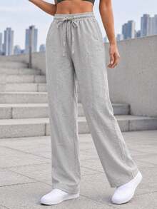 High Waist Wide Leg Sweatpants For Women Drawstring Casual Loose Fit Lounge Pants For Daily Wear Yoga Training And Home - Beige - View 3