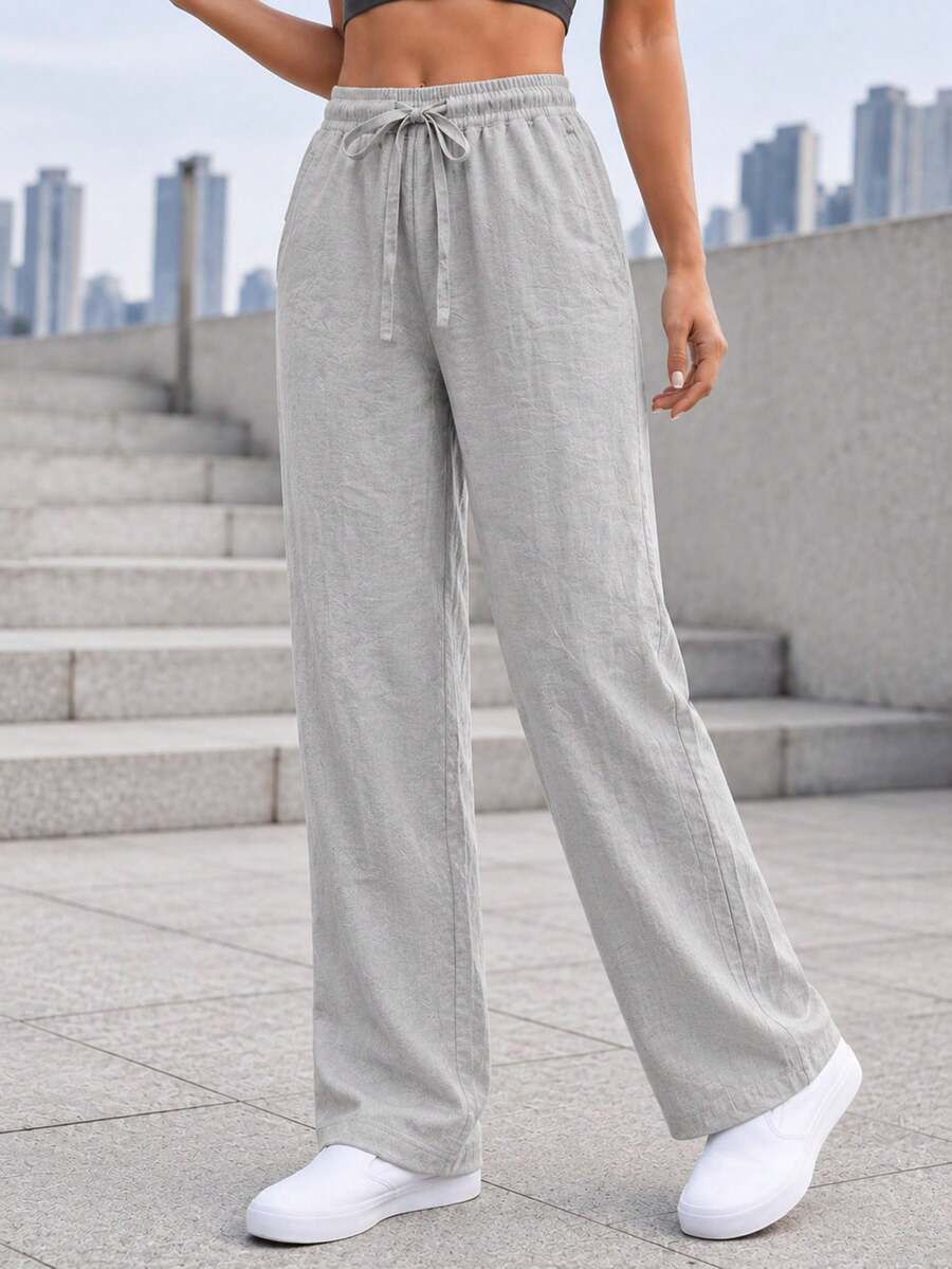 High Waist Wide Leg Sweatpants For Women Drawstring Casual Loose Fit Lounge Pants For Daily Wear Yoga Training And Home - Beige - View 1