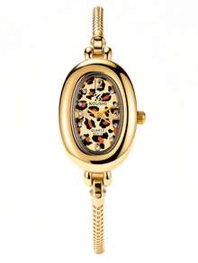 1pc Women's Oval Retro Quartz Watch, Gold Alloy Case, Multi-Color Dial, Gold Alloy Strap, Light Luxury Elegant Watch, Daily Wear And Gift Giving - Multicolor - View 8