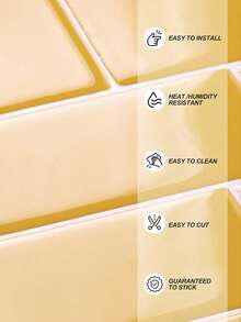 Panel Dinding Tekstur 2D Pola Bata Tahan Air Warna Kuning Cerah, Stiker Ubin Dinding Perekat Mandiri yang Dapat Dilepas, Cocok untuk Dinding Belakang Dapur, Kamar Mandi, dan Dekorasi Liburan - Alien Kuning - View 4