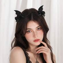 惡魔之翼髮夾 Cosplay 蝙蝠對飾 Lolita 哥德風雙層蝴蝶結可愛萬聖節頭飾 - 彩色 - 查看 3