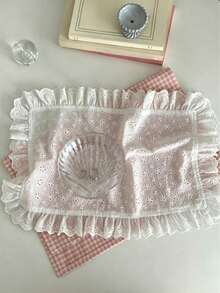 1pc/2pcs/6pcs Floral Embroidered Lace Decor Placemats & Napkins, Minimalist Ins Style Photo Backdrop - White - View 1