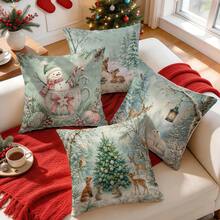4pcs/1pc Icy Forest Animal Christmas Pattern Pillowcase Without Insert, Single Sided Printed Pillowcase, Suitable For Living Room Bedroom Home Decor, All Season Pillowcase - Multicolor - View 6