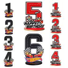 1pc Wooden Race Car Number Plate (1-9), Racing Theme, Suitable For Birthday Party, Holiday Decoration, Desktop Decor, Photo Prop, Ideal Accessory For Party Scene, Centerpiece, 2026 Graduation Ceremony - Multicolor - View 1