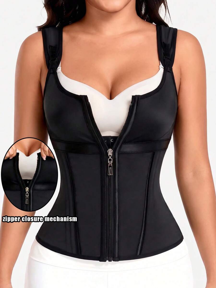 Women's Waist Cincher Belt High Compression Shapewear Double Compression Vest-Style Bra Waist Trainer - Black - View 1