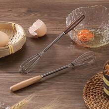 1pc/3pcs Solid Wood Handle Egg Beater, 7.9 Inch Mini Stainless Steel Manual Wire Whisk, Kitchen Baking Mixing Tool, Home Cookware. Note: Hand Wash Only, Dry Wood Handle After Use; Slight Color Difference Due To Lighting Is Normal. - Multicolor - View 5