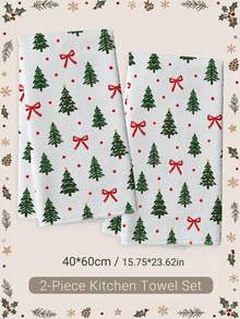 2pcs Minimalist Christmas Tree & Red Bow Polka Dot Pattern Kitchen Towels, 40*60cm Soft Microfiber Tea Towels, Suitable For Home Kitchen Restaurant Outdoor Camping Tabletop Cleaning Dish Cloth Hand Towel Accessories, Winter Christmas Theme Kitchen Towels Holiday Gift - Multicolor - View 12