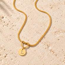 Initial Charm Snake Chain Gold Plated Letter Necklace For Women Men With Heart Knot Disc - Yellow Gold - View 25